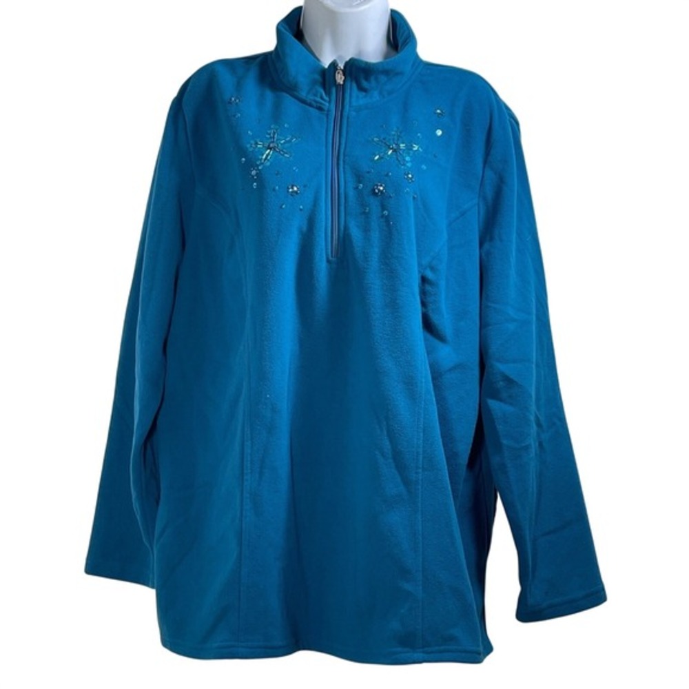 Just My Size Teal Fleece 1/4 Zip Pullover Snowflake Sequin Embellished‎ 2X JMS